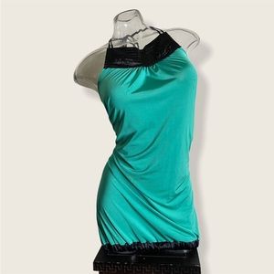 Sequins stretch teal and black minidress or long top